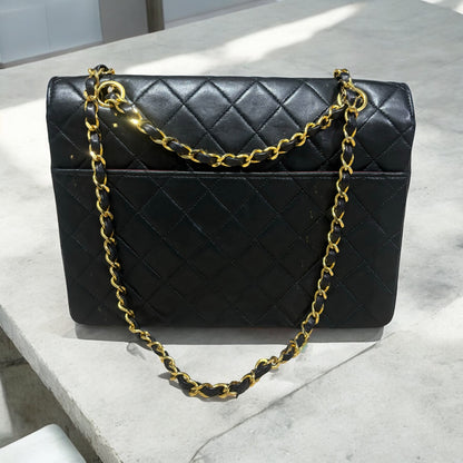 CHANEL Vintage 0 Series Classic Flap Black Lambskin 24K Gold product photograph 5 - VaultedVIP