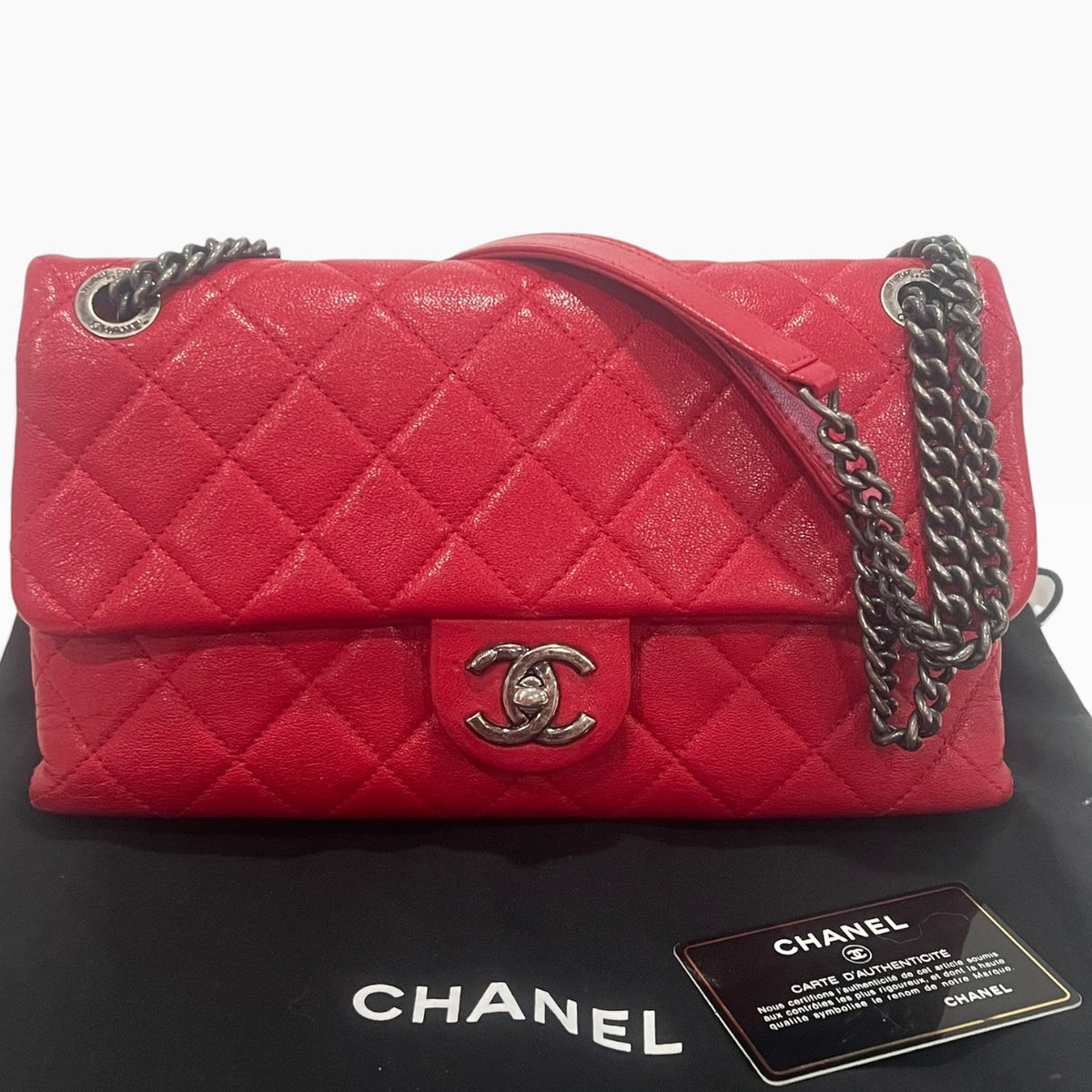 CHANEL Red Quilted Classic Flap Silver Hardware product photograph 1 - VaultedVIP
