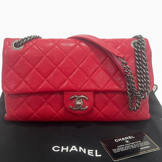 CHANEL Red Quilted Classic Flap Silver Hardware product photograph 1 - VaultedVIP