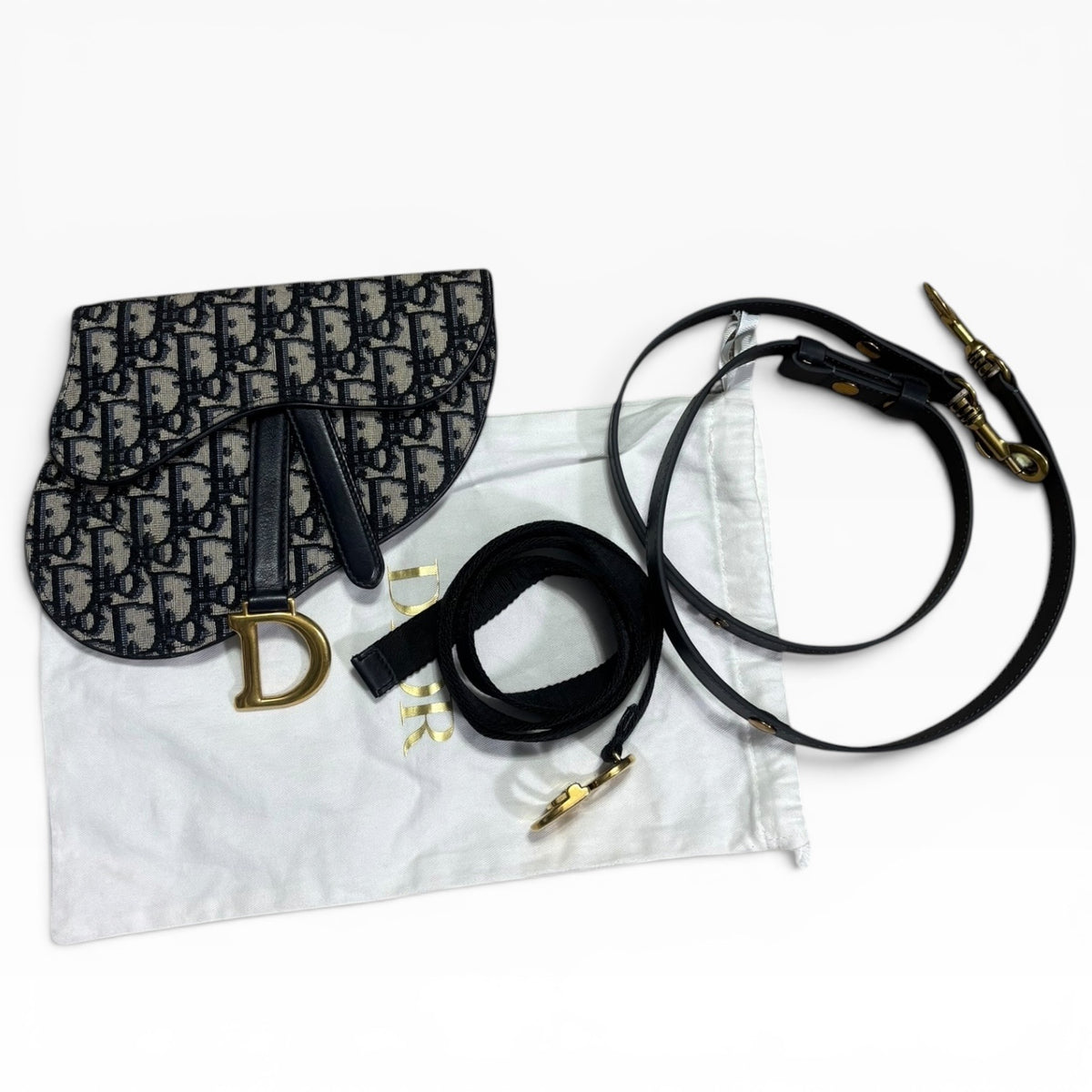 Christian Dior Mini Saddle Belt Bag Navy Oblique product photograph 2 - VaultedVIP