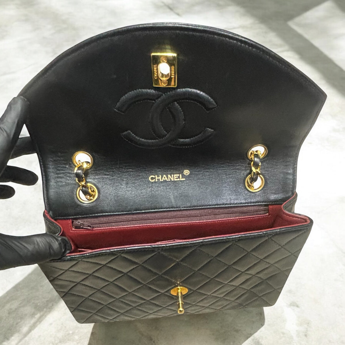CHANEL Vintage 0 Series Classic Flap Black Lambskin 24K Gold product photograph 11 - VaultedVIP