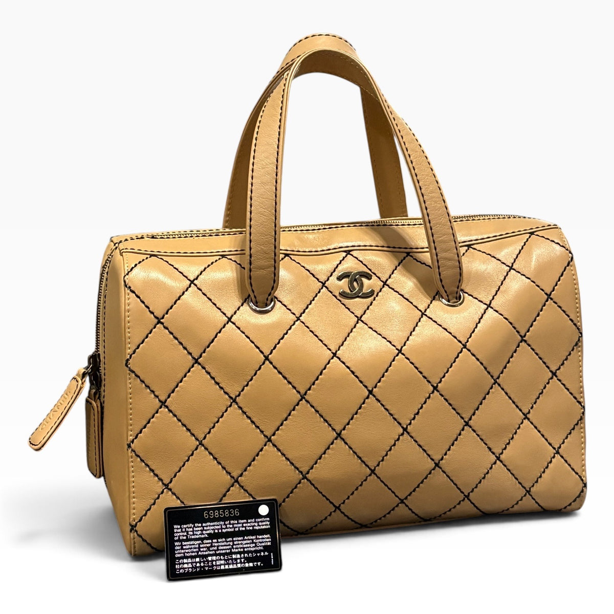 CHANEL Vintage Wild Stitch Boston Bowler Beige Black product photograph 1 - VaultedVIP