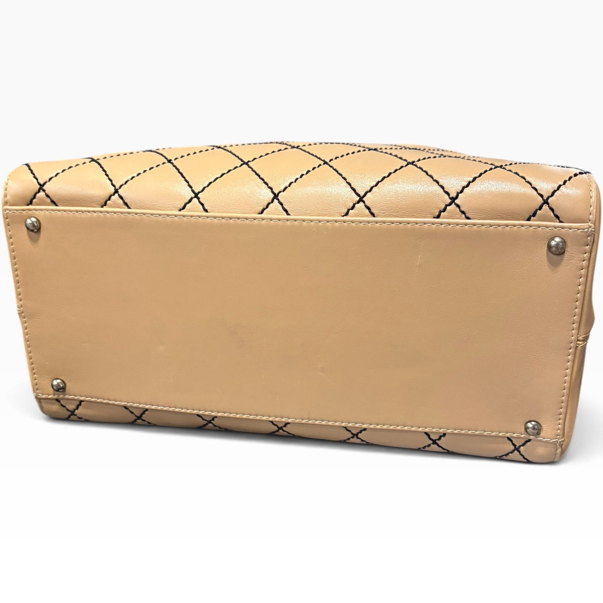CHANEL Vintage Wild Stitch Boston Bowler Beige Black product photograph 12 - VaultedVIP