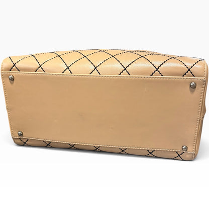 CHANEL Vintage Wild Stitch Boston Bowler Beige Black product photograph 12 - VaultedVIP