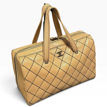 CHANEL Vintage Wild Stitch Boston Bowler Beige Black product photograph 4 - VaultedVIP