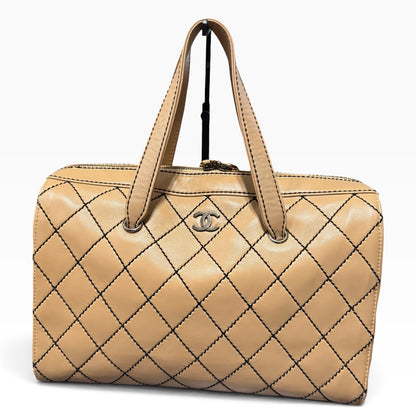 CHANEL Vintage Wild Stitch Boston Bowler Beige Black product photograph 2 - VaultedVIP
