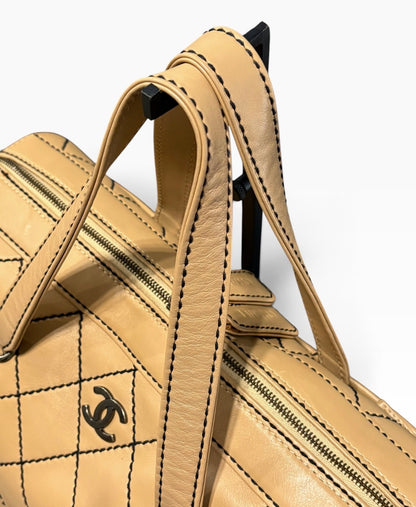 CHANEL Vintage Wild Stitch Boston Bowler Beige Black product photograph 5 - VaultedVIP