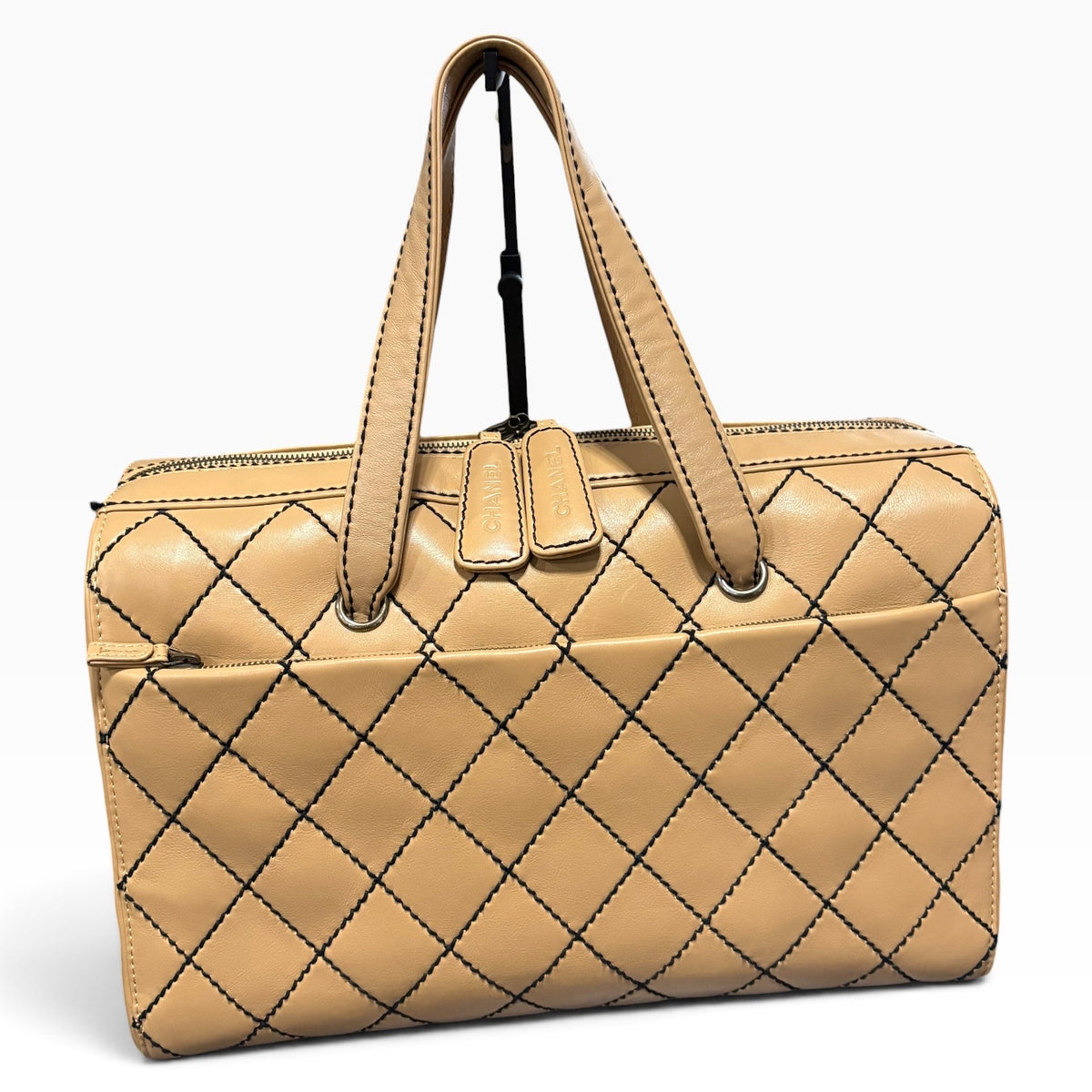 CHANEL Vintage Wild Stitch Boston Bowler Beige Black product photograph 3 - VaultedVIP