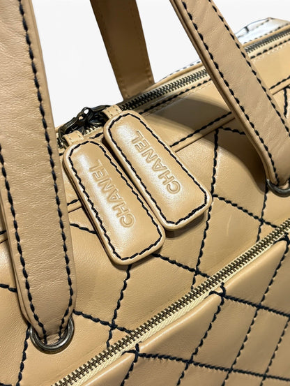 CHANEL Vintage Wild Stitch Boston Bowler Beige Black product photograph 6 - VaultedVIP