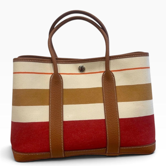 HERMES Rocabar Garden Party 36 Striped Wool Negonda Leather Tote product photograph 1 - VaultedVIP
