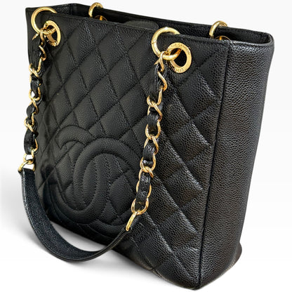 CHANEL Petite Shopping Tote PST Black Caviar Gold product photograph 4 - VaultedVIP