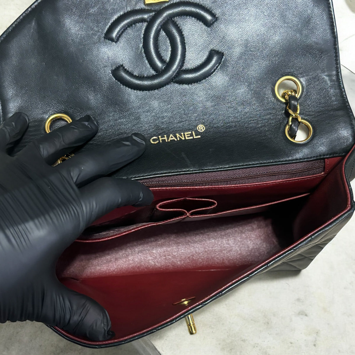 CHANEL Vintage 0 Series Classic Flap Black Lambskin 24K Gold product photograph 12 - VaultedVIP