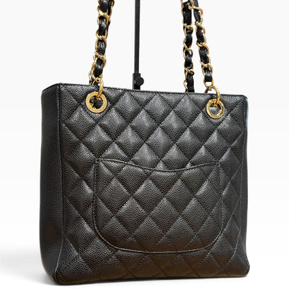 CHANEL Petite Shopping Tote PST Black Caviar Gold product photograph 3 - VaultedVIP