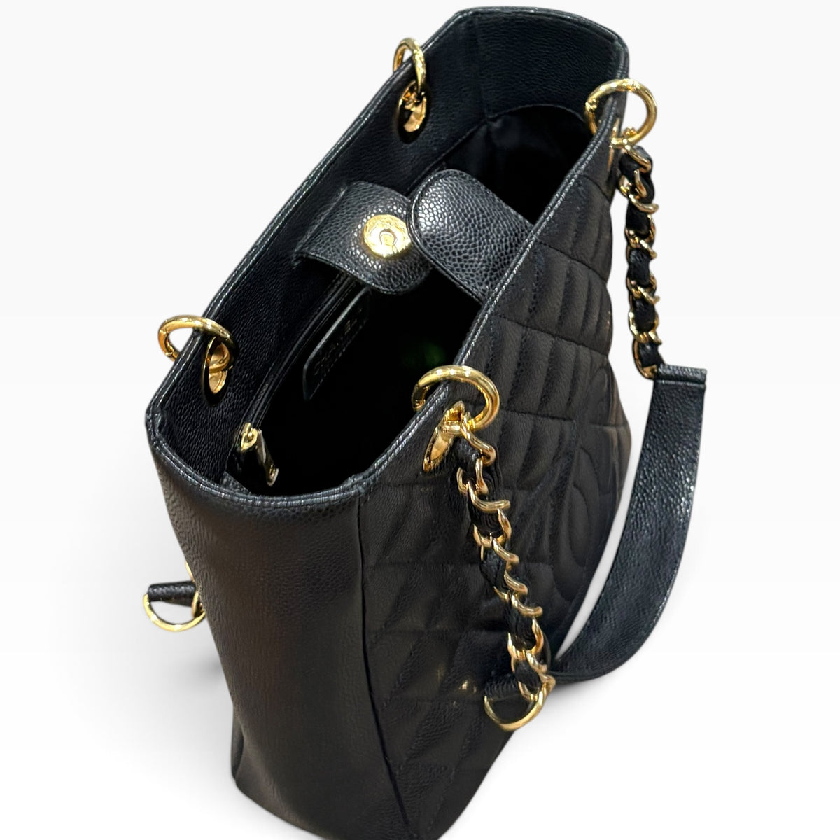 CHANEL Petite Shopping Tote PST Black Caviar Gold product photograph 9 - VaultedVIP