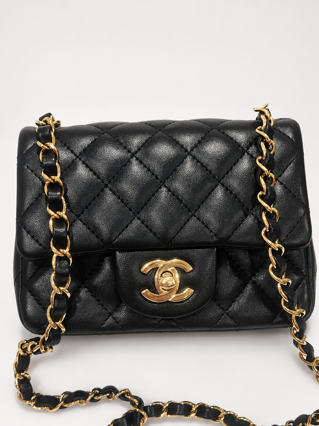 CHANEL Classic Mini Square Flap Black Lambskin Gold Hardware product photograph 1 - VaultedVIP