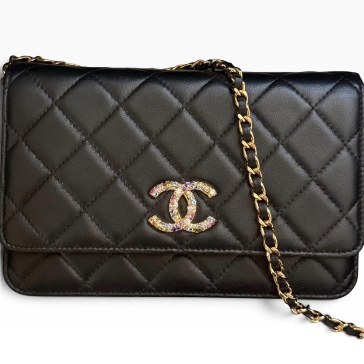 Chanel Wallet on Chain WOC Black Lambskin Multicolor Crystal CC product photograph 3 - VaultedVIP