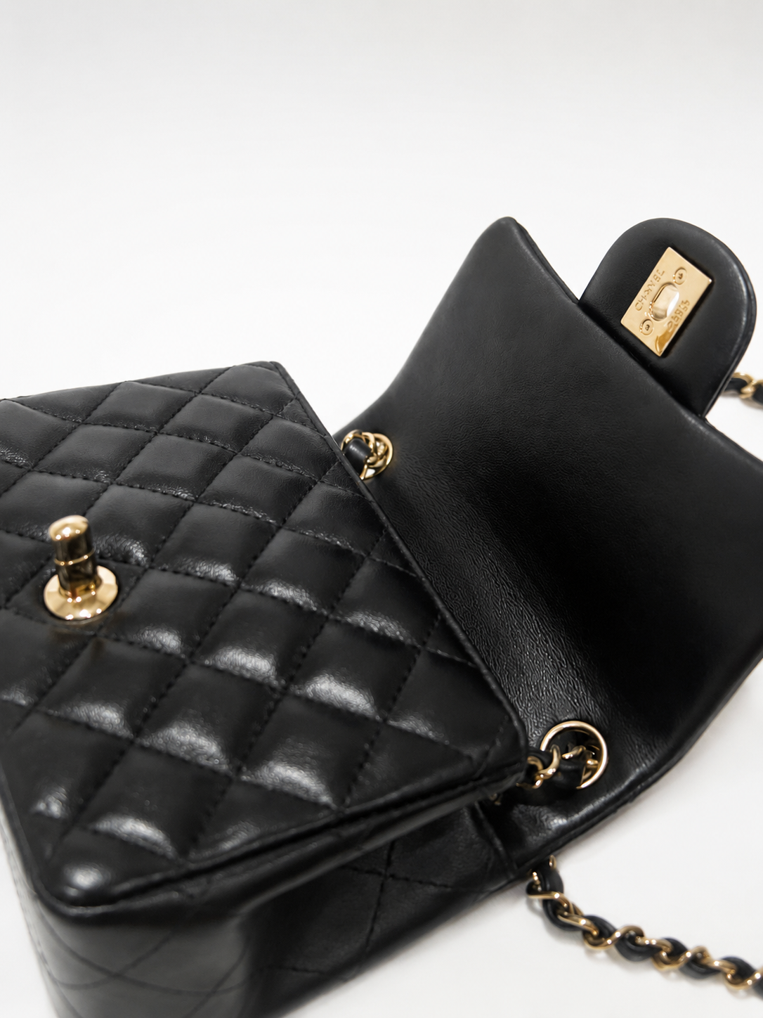 CHANEL Classic Mini Square Flap Black Lambskin Gold Hardware product photograph 9 - VaultedVIP