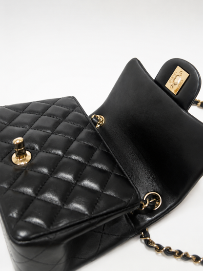 CHANEL Classic Mini Square Flap Black Lambskin Gold Hardware product photograph 9 - VaultedVIP