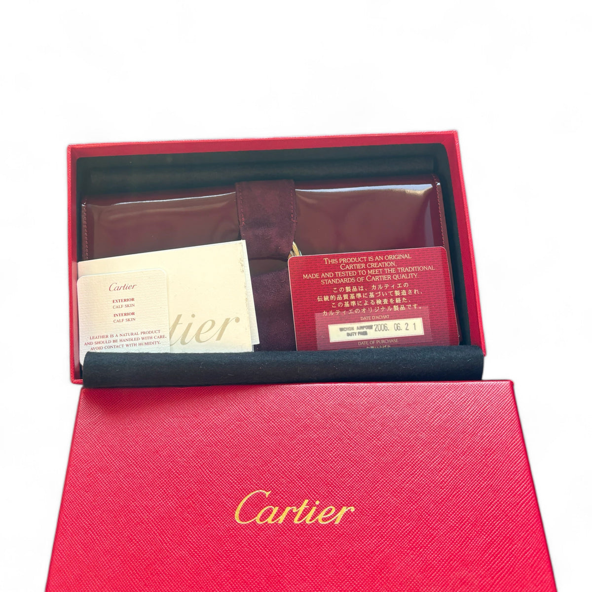 Cartier Burgundy Trinity Patent Leather Wallet product photograph 2 - VaultedVIP