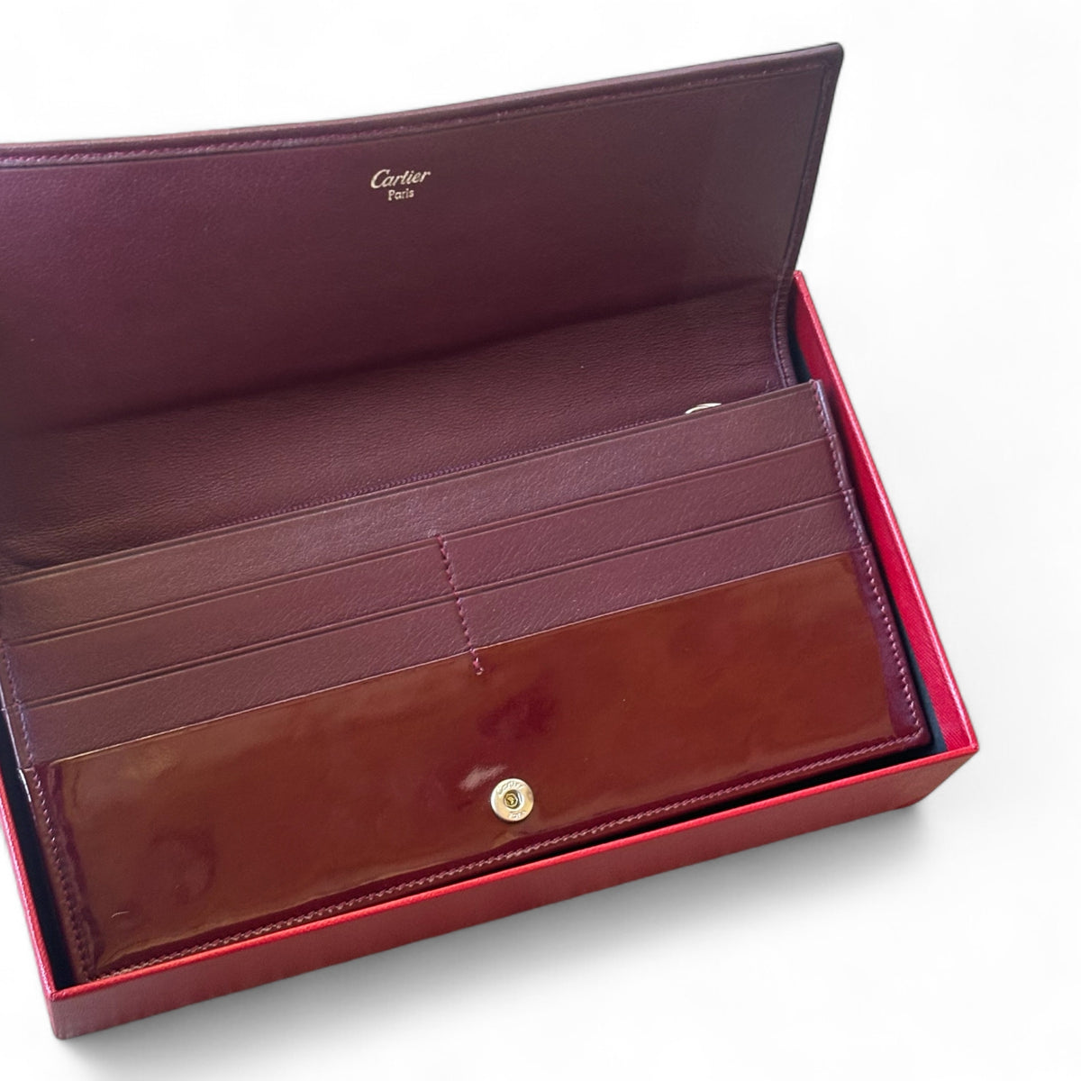 Cartier Burgundy Trinity Patent Leather Wallet product photograph 8 - VaultedVIP