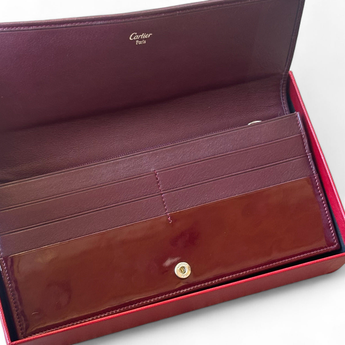 Cartier Burgundy Trinity Patent Leather Wallet product photograph 9 - VaultedVIP