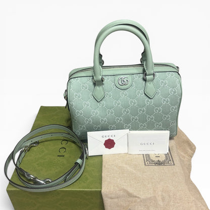 Gucci Mini Ophidia GG Top Handle Green Denim product photograph 1 - VaultedVIP