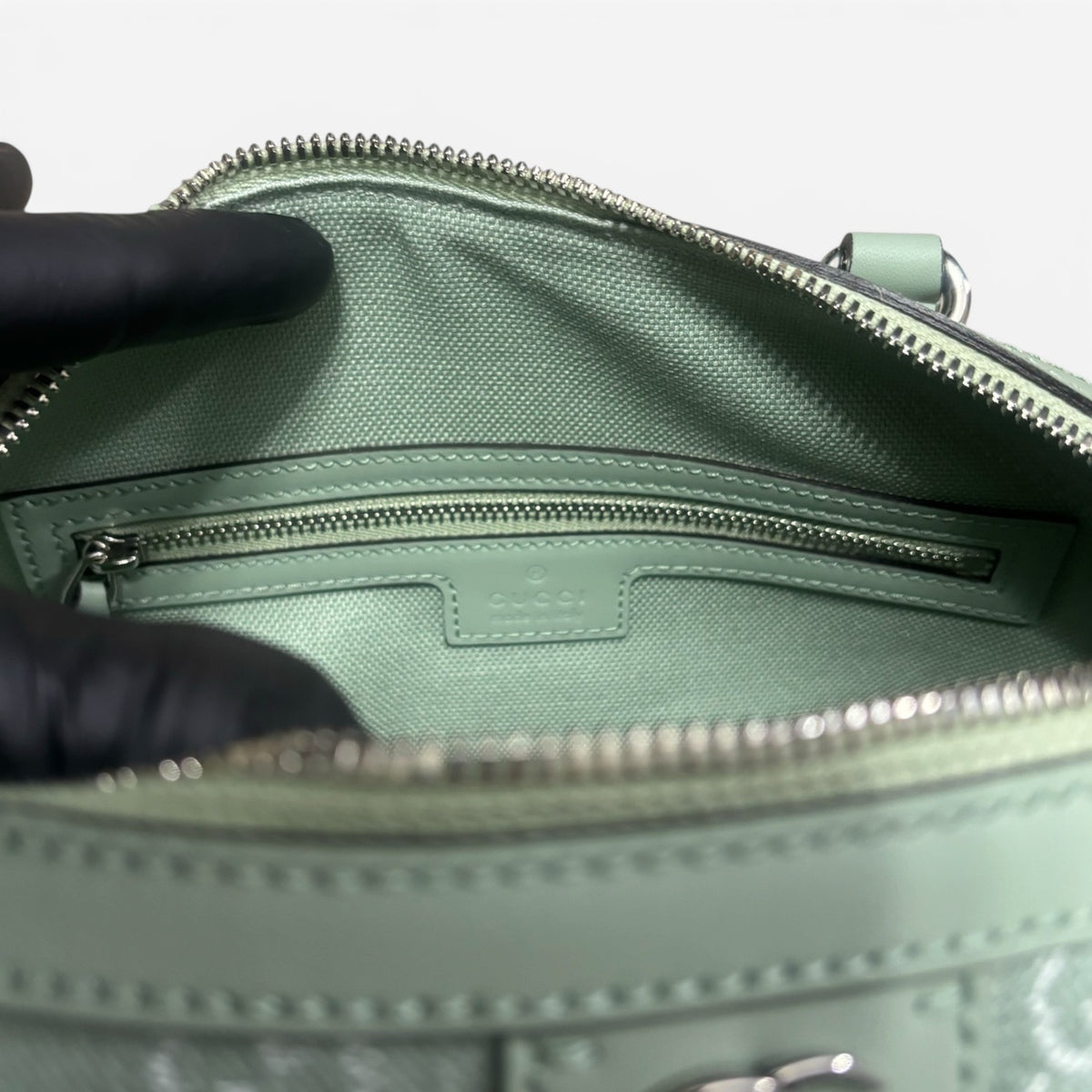 Gucci Mini Ophidia GG Top Handle Green Denim product photograph 10 - VaultedVIP