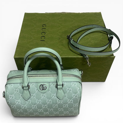 Gucci Mini Ophidia GG Top Handle Green Denim product photograph 2 - VaultedVIP
