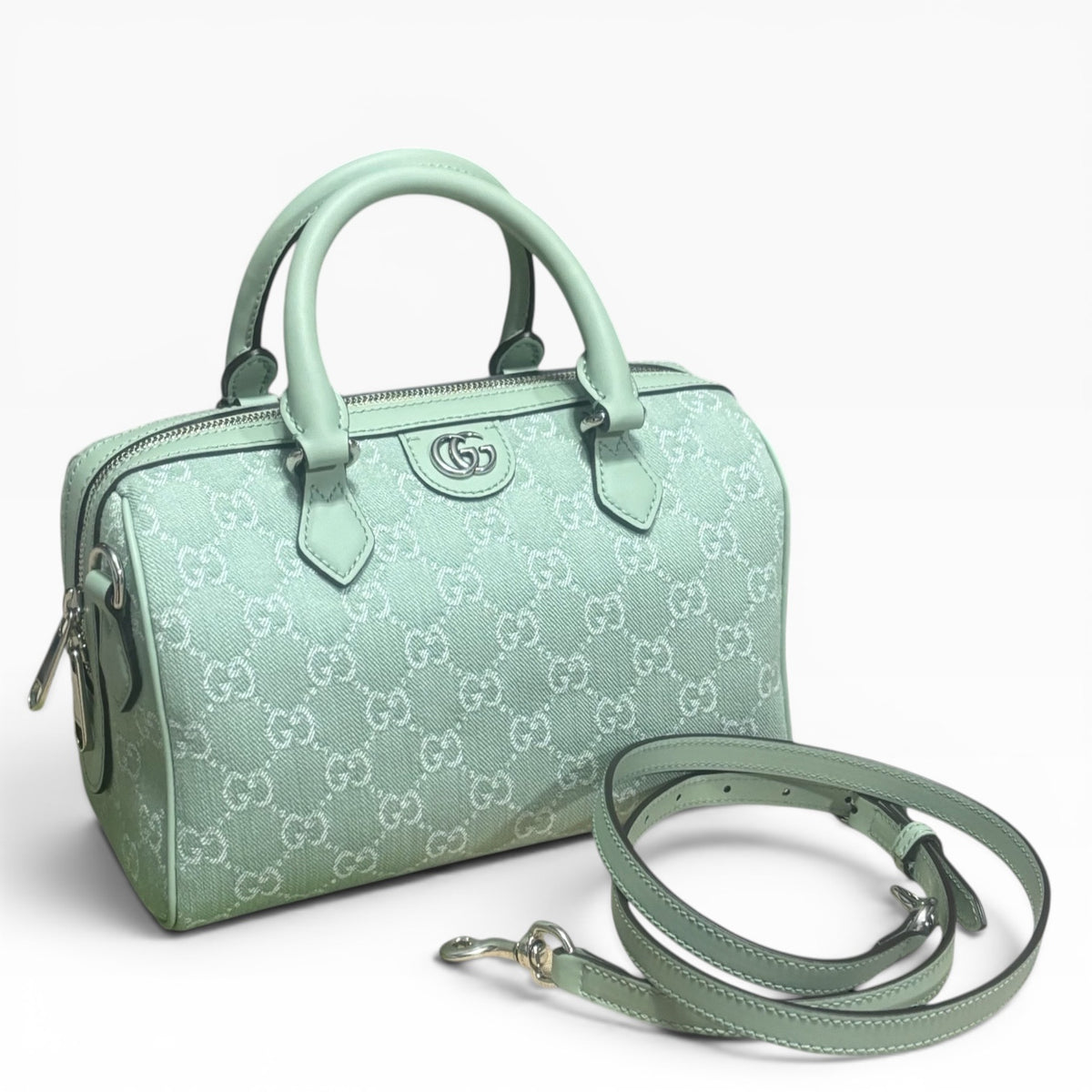Gucci Mini Ophidia GG Top Handle Green Denim product photograph 3 - VaultedVIP