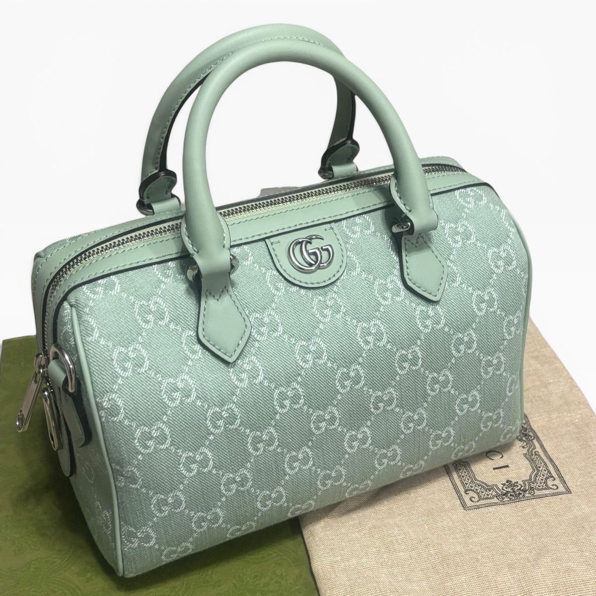 Gucci Mini Ophidia GG Top Handle Green Denim product photograph 4 - VaultedVIP