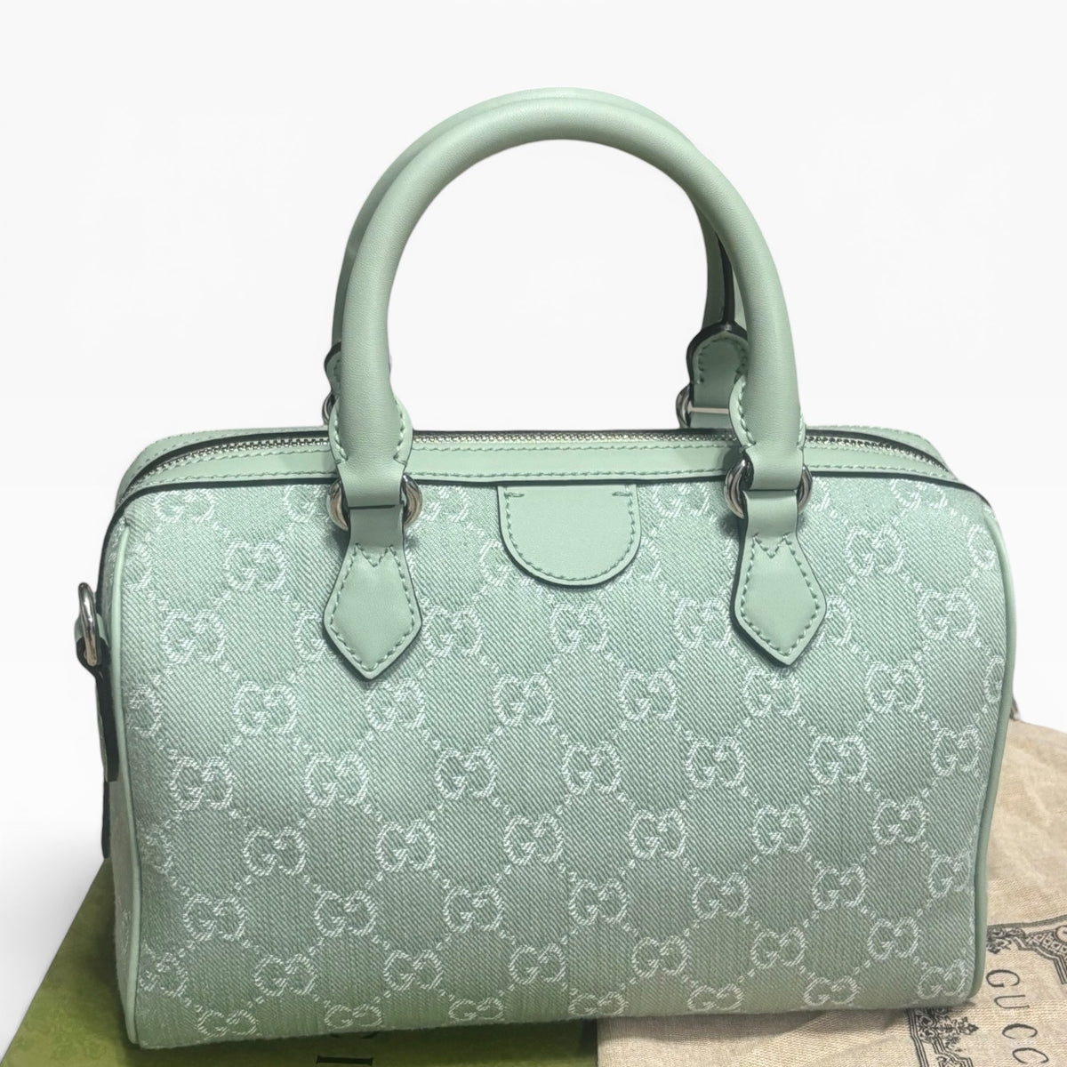 Gucci Mini Ophidia GG Top Handle Green Denim product photograph 6 - VaultedVIP