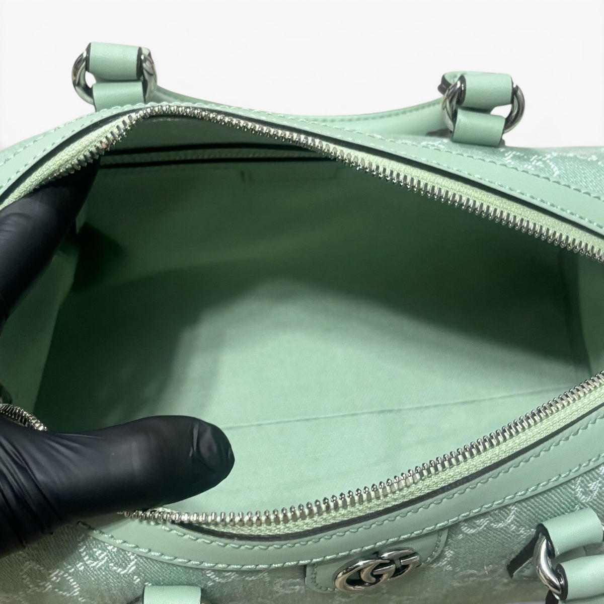 Gucci Mini Ophidia GG Top Handle Green Denim product photograph 9 - VaultedVIP