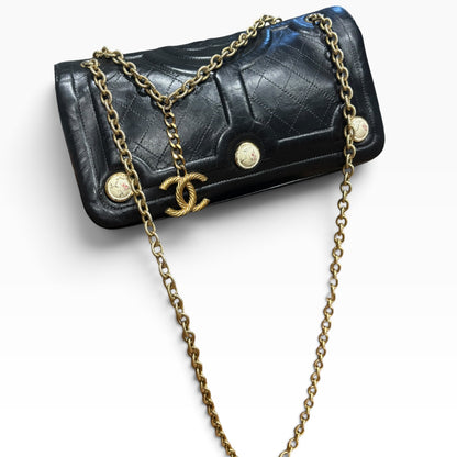 CHANEL Evening in Versailles Black Quilted Leather Chain Bag with Porcelain Accents