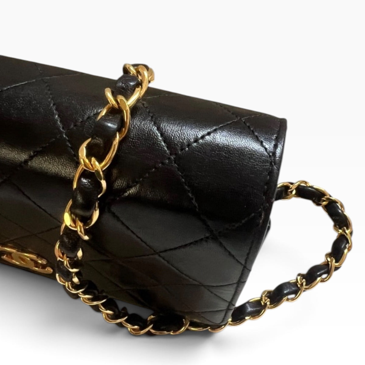 CHANEL Vintage Classic Full Flap Black Lambskin 24K Gold product photograph 6 - VaultedVIP