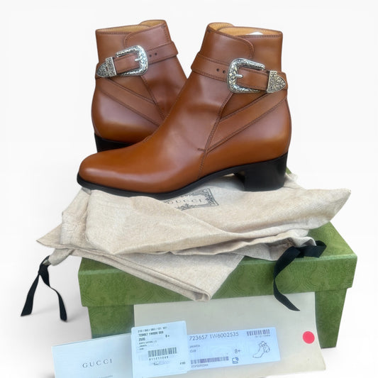 Gucci Jakarta Brown Calfskin Ankle Boots 38.5 product photograph 1 - VaultedVIP