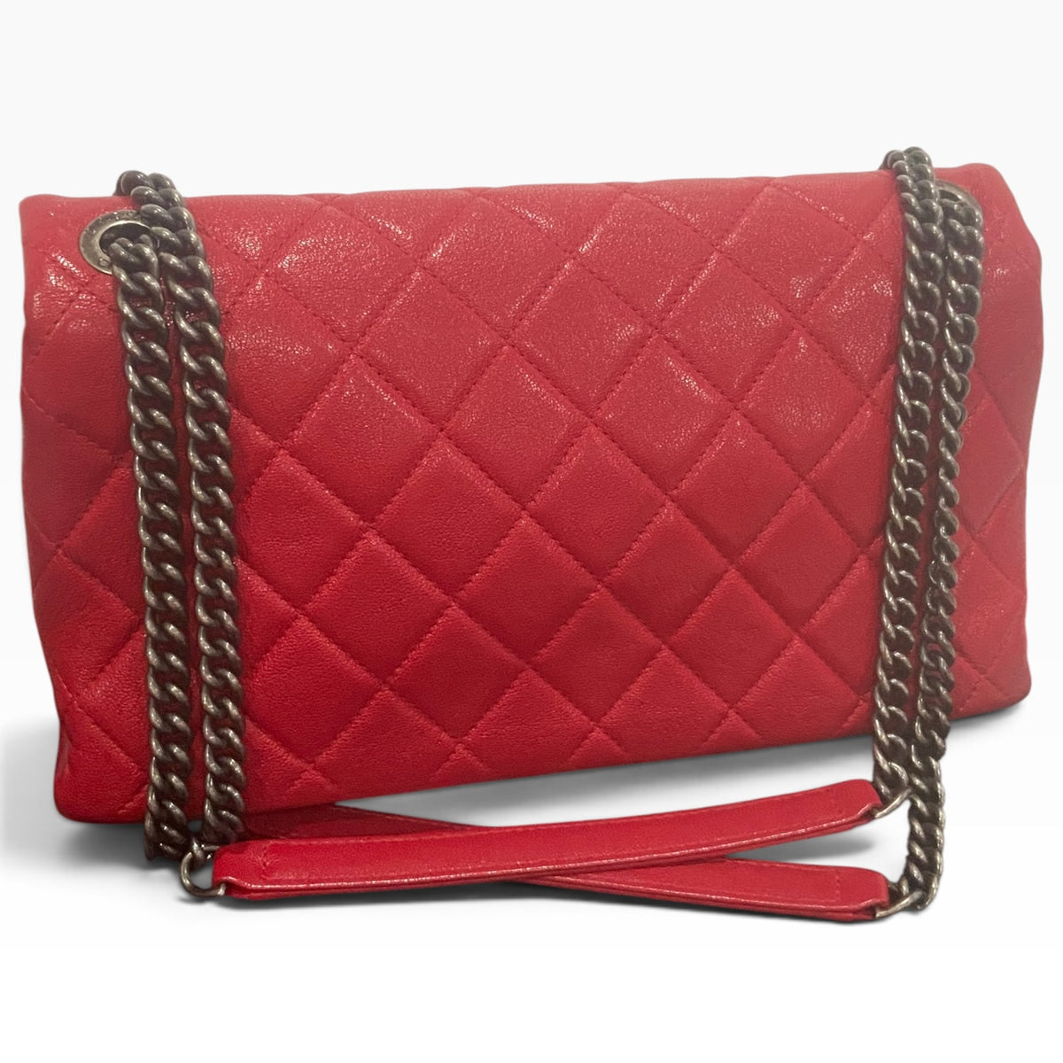 CHANEL Red Quilted Classic Flap Silver Hardware product photograph 4 - VaultedVIP