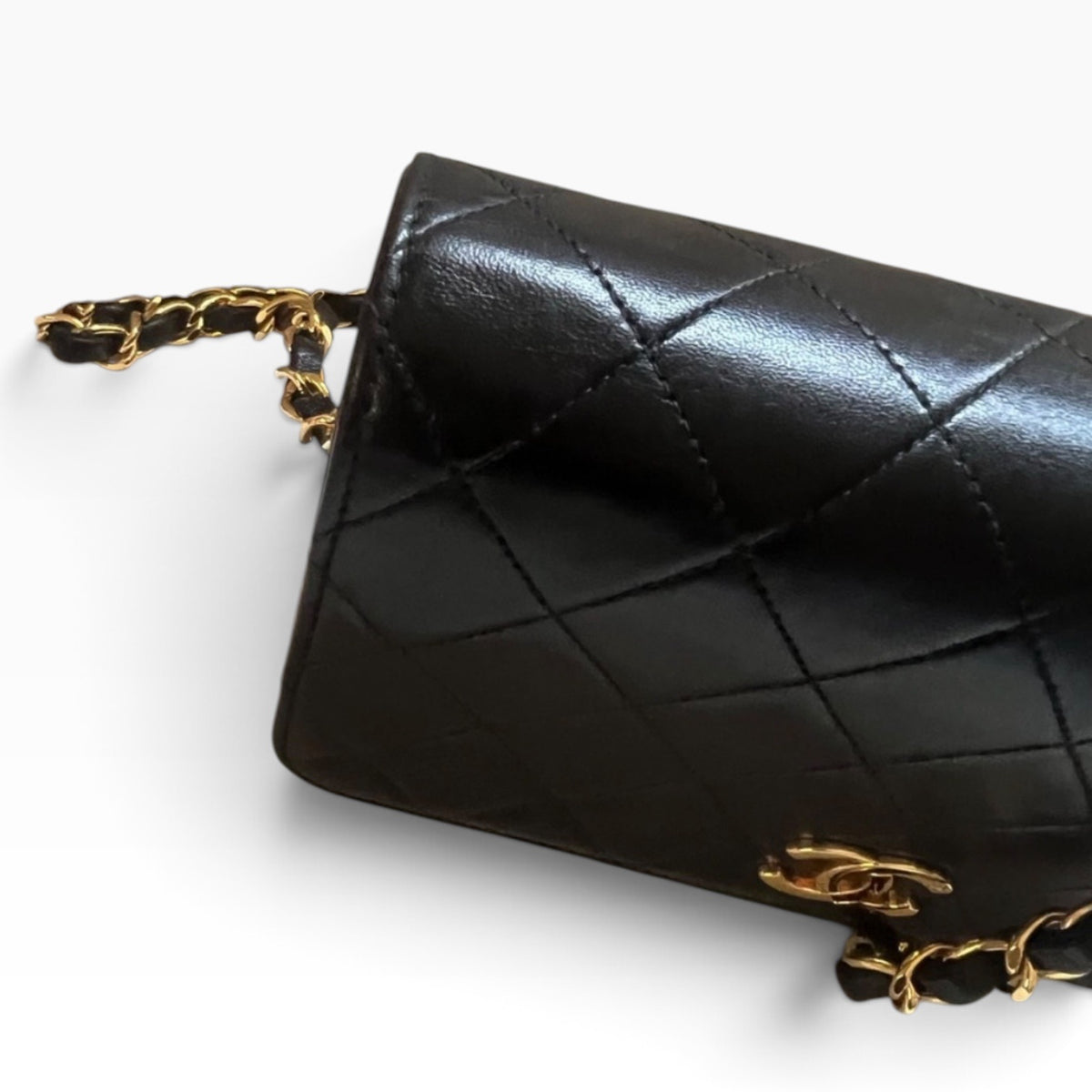 CHANEL Vintage Classic Full Flap Black Lambskin 24K Gold product photograph 7 - VaultedVIP