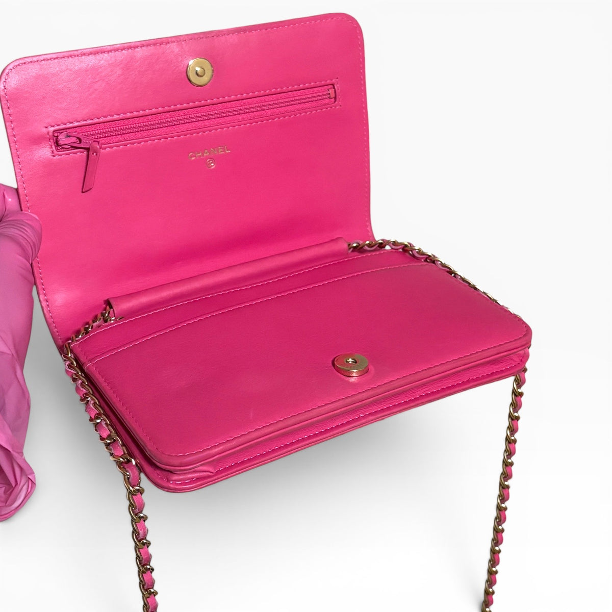 CHANEL Boy WOC Pink Calfskin Gold Hardware product photograph 11 - VaultedVIP