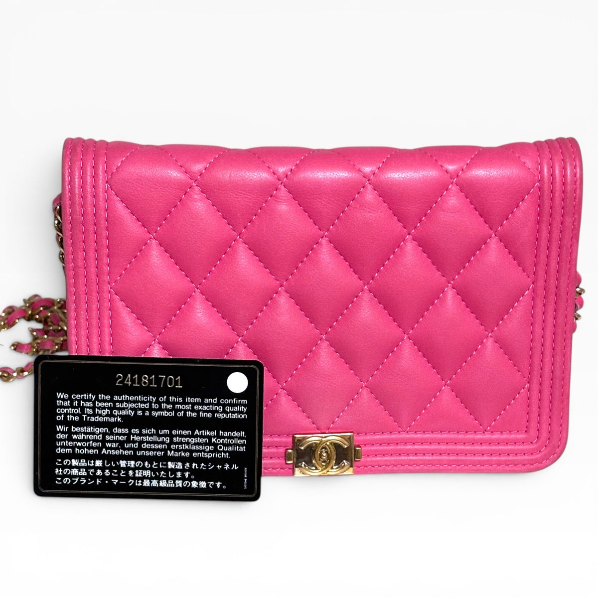 CHANEL Boy WOC Pink Calfskin Gold Hardware product photograph 2 - VaultedVIP
