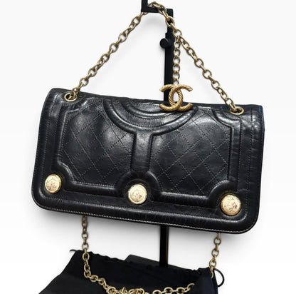 CHANEL Evening in Versailles Black Quilted Leather Chain Bag with Porcelain Accents