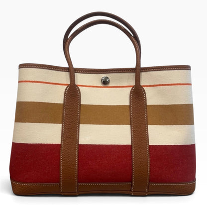 HERMES Rocabar Garden Party 36 Striped Wool Negonda Leather Tote product photograph 2 - VaultedVIP