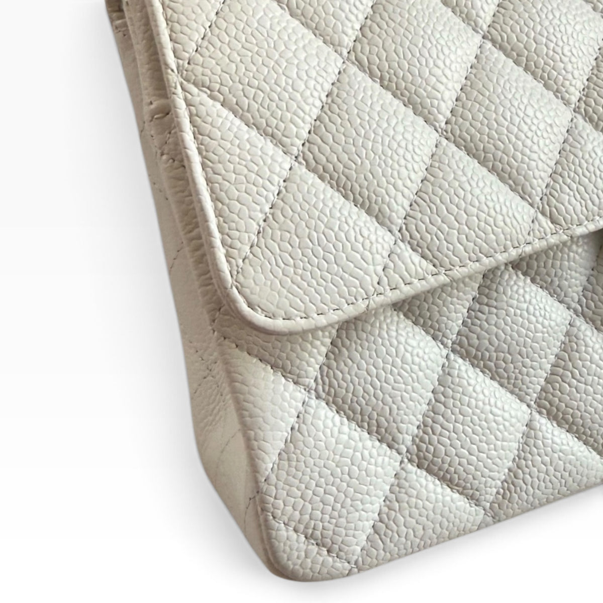 CHANEL Classic Medium Double Flap White Caviar Gold Hardware product photograph 10 - VaultedVIP