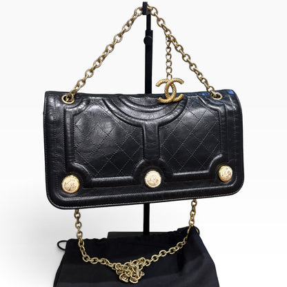 CHANEL Evening in Versailles Black Quilted Leather Chain Bag with Porcelain Accents