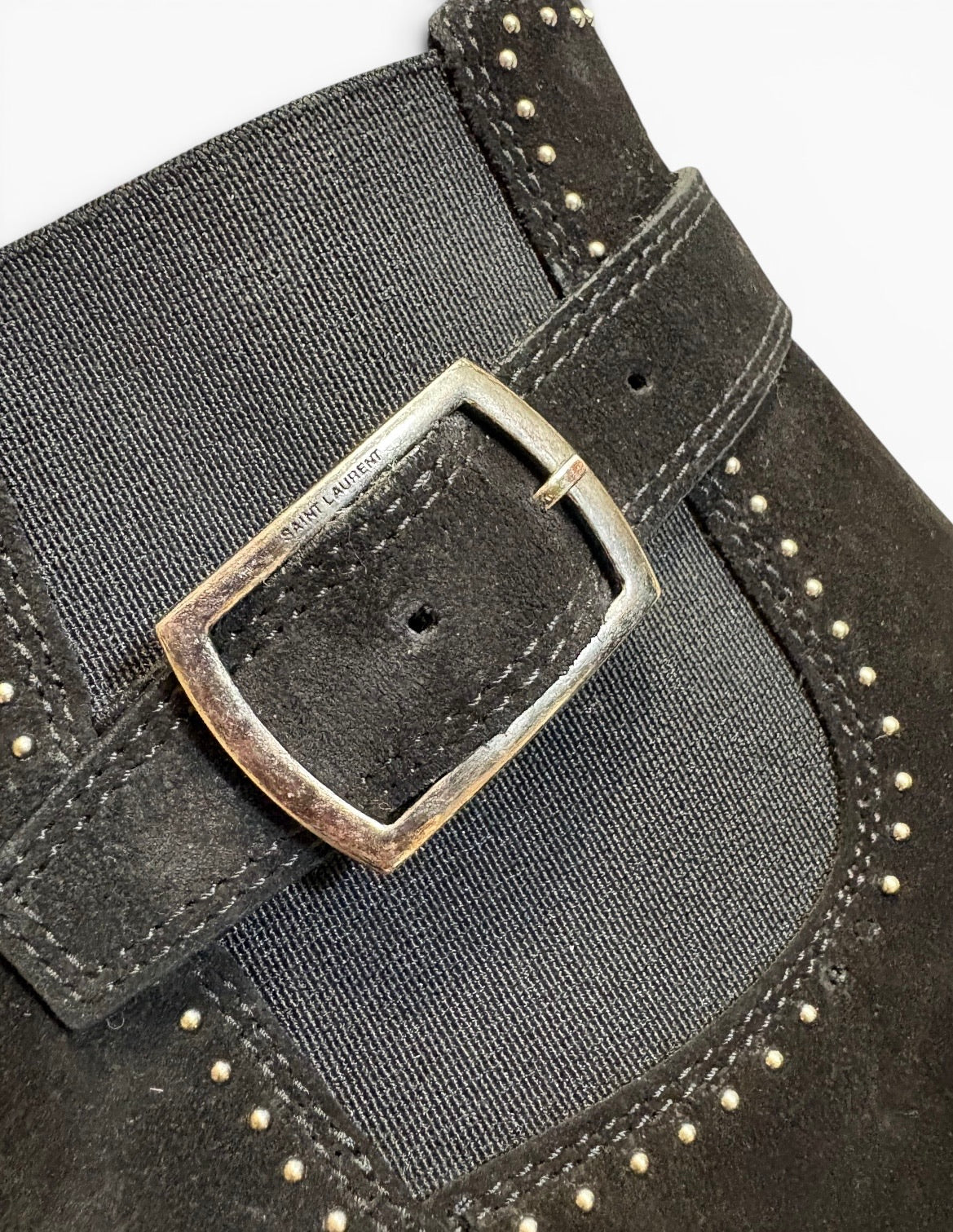 Saint Laurent Black Suede Studded Ankle Boots Size 41 product photograph 2 - VaultedVIP