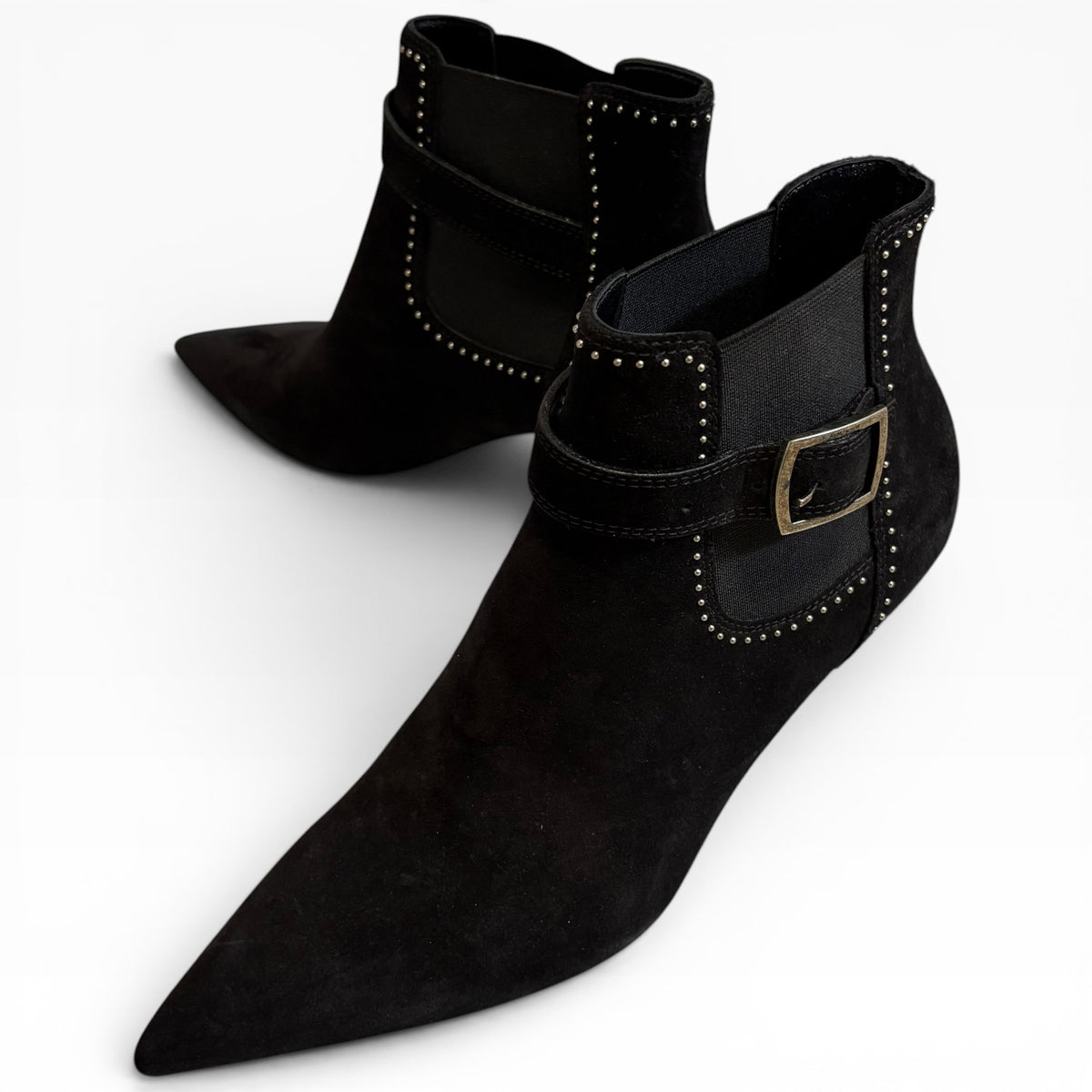 Saint Laurent Black Suede Studded Ankle Boots Size 41 product photograph 4 - VaultedVIP