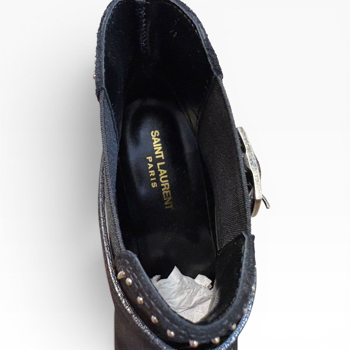 Saint Laurent Black Suede Studded Ankle Boots Size 41 product photograph 7 - VaultedVIP