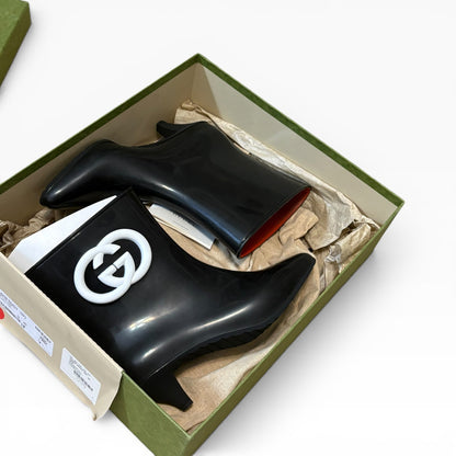 Gucci Interlocking G Black White Rubber Boots Size 40 product photograph 2 - VaultedVIP