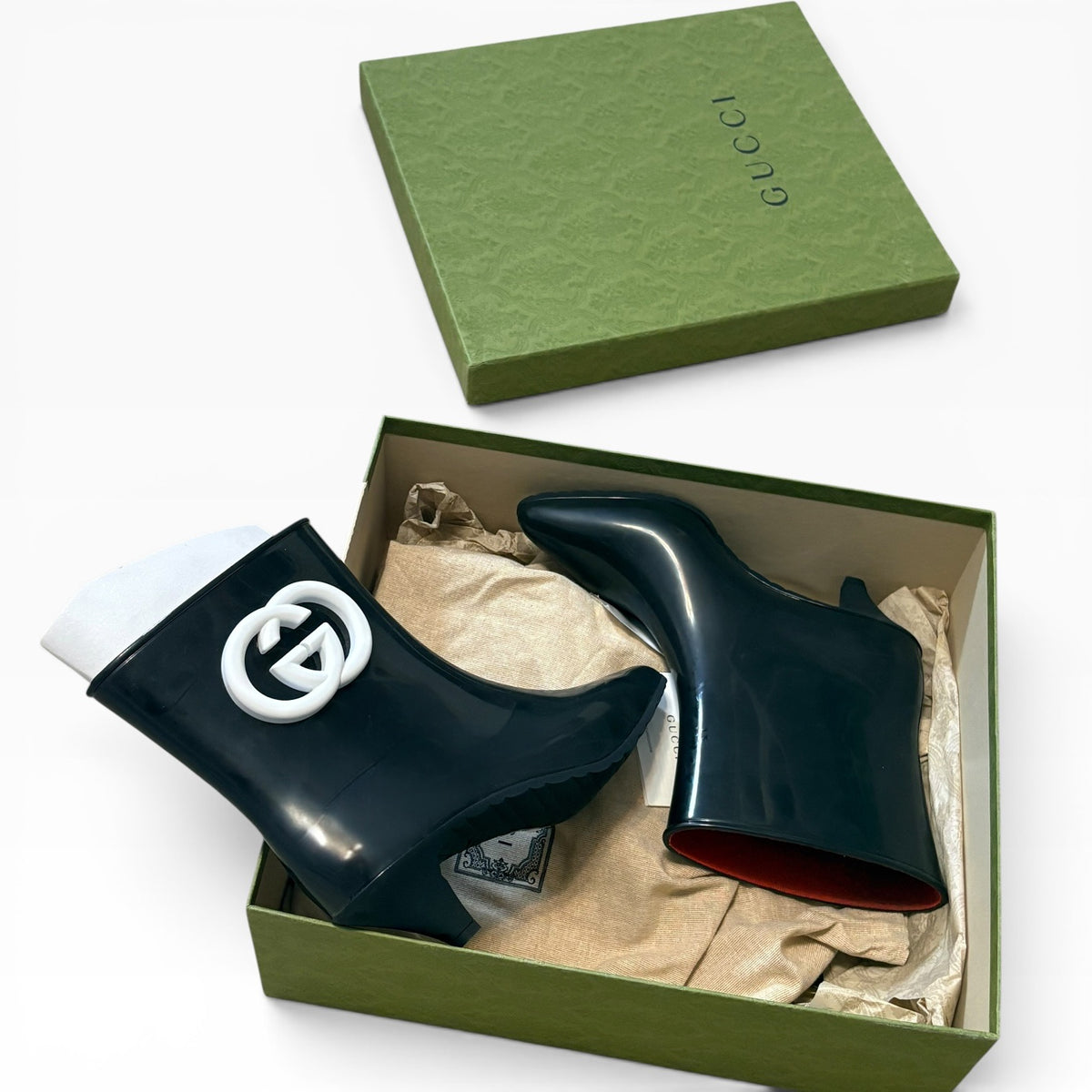 Gucci Interlocking G Black White Rubber Boots Size 40 product photograph 5 - VaultedVIP