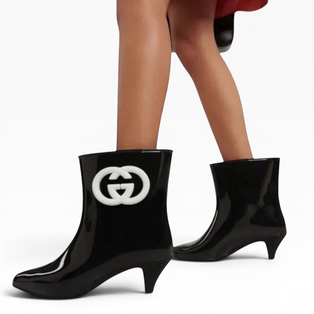 Gucci Interlocking G Black White Rubber Boots Size 40 product photograph 3 - VaultedVIP