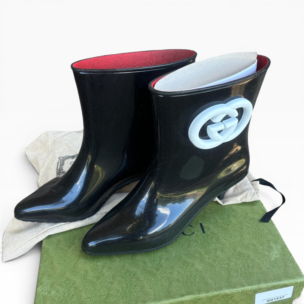 Gucci Interlocking G Black White Rubber Boots Size 40 product photograph 4 - VaultedVIP